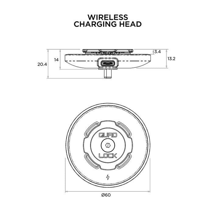 Quad Lock Wireless Charging Head - Non MAG - Dimensions