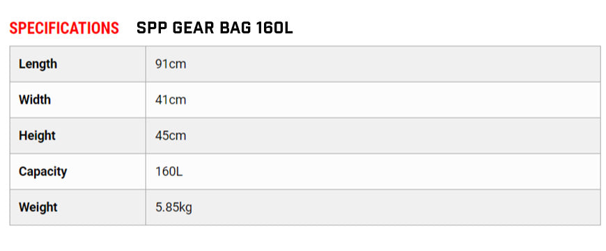 SPP GEAR BAG 160L  Size chart